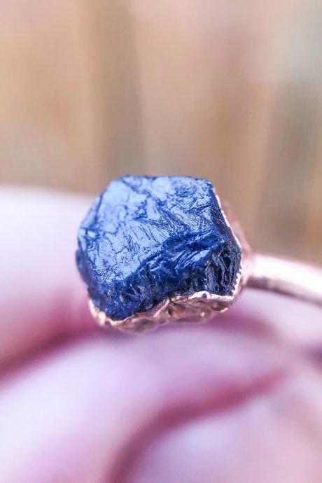Raw Blue Sapphire Ring, Silver, Gold, Rose Gold Ring