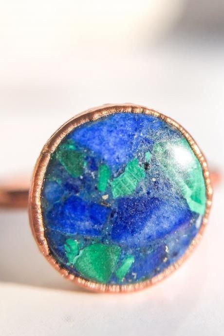 Azurite Rings, Blue and Green, Silver, Gold, Rose Gold Azurite Rings